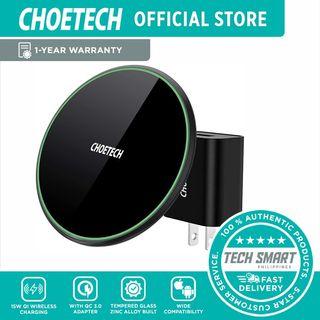 CHOETECH USB-C 15W Wireless Charger, Zinc Alloy Glass Wireless Charging Pad with Adapter Compatible LG V30/V35/G8,iPhone 11/11 Pro Max/Xs Max/XR/X,Galaxy Note 10/S20/S20+,AirPods Pro,Pixel 3/4XL