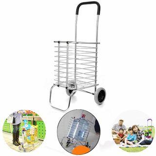 DIRECT DELIVERY Aluminum Folding Foldable Basket Grocery Market Wheel Cart Trolley