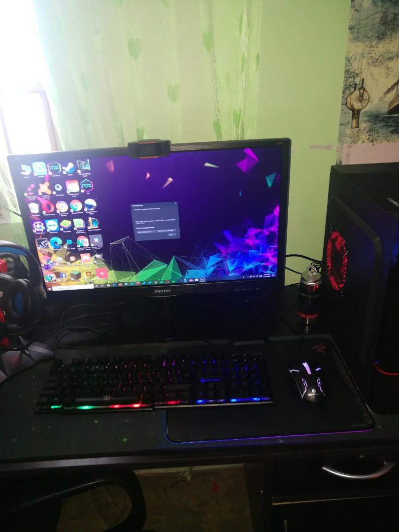 Gaming Desktop Intel Core i5 9400 (Category: Desktops) located in Quezon City. Submitted by hectorious_123 (Listing ID 1036887671, Image 2). Description: Intel Core i5-9400F 9th Gen Processor MSI H310 PRO-VH plus Motherbord 240GB HIKVISION SSD 16GB DDR4 ADATA 2666mhz Memory 1GB Gigabyte Nvidia Geforce 210 Videocard HIP Computer Case with 700watts Power Supply 24” Philips 75Hz gaming Monitor Keytech Keyboard and Mouse Wifi dongle Webcam Windows 10