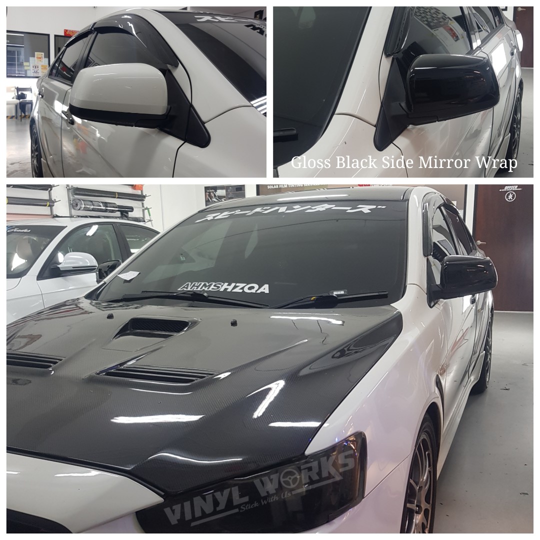 Glossy Black Vinyl Wrap Side Mirrors, Car Accessories, Accessories on