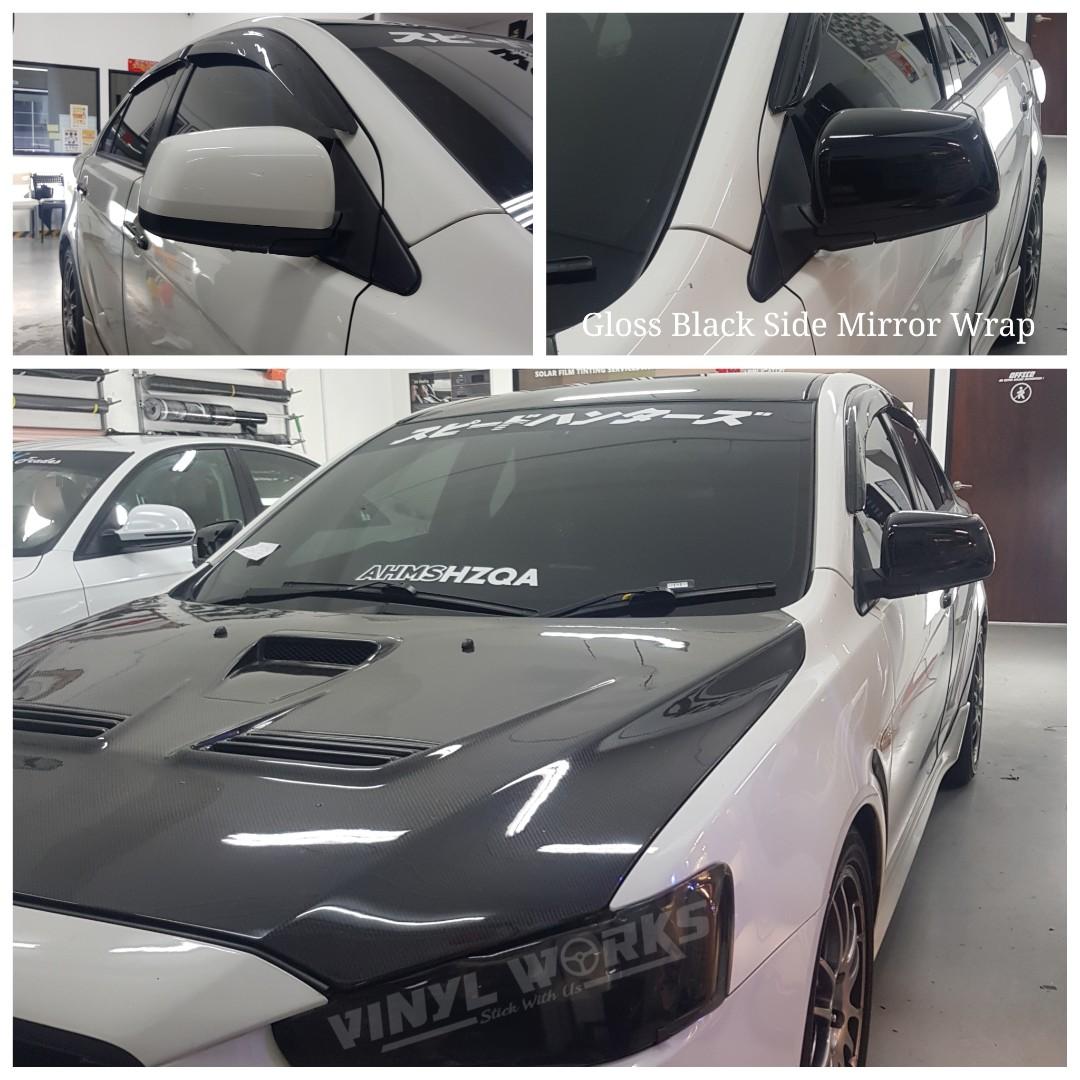 Glossy Black Vinyl Wrap Side Mirrors, Car Accessories, Accessories on Carousell