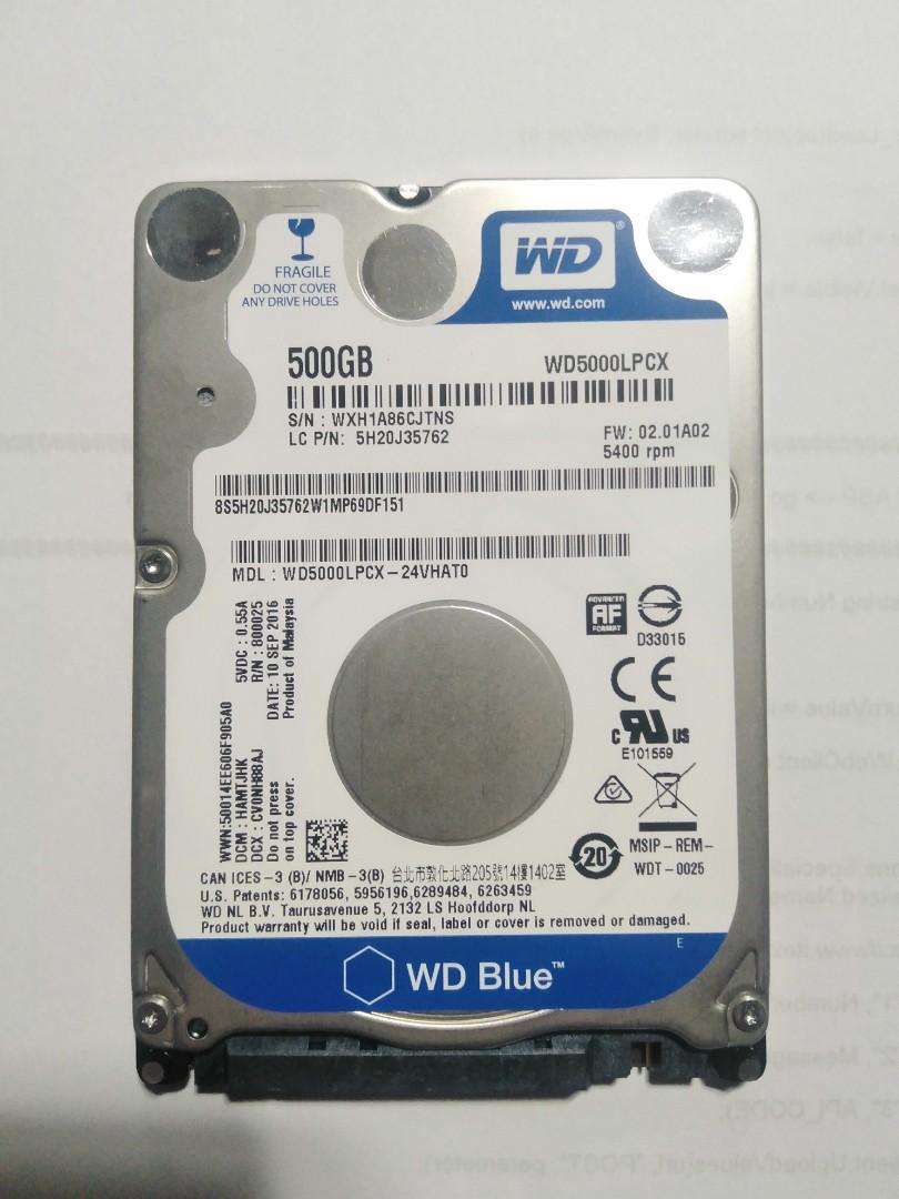 Hdd For Laptop 500gb 2 5 Western Digital Electronics Computer Parts Accessories On Carousell