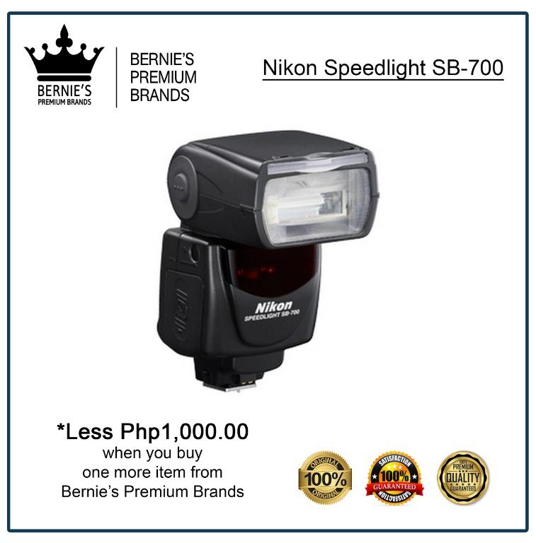 Nikon Speedlight SB-700 (Category: Flashes) located in Pasay City. Submitted by premiumbrands (Listing ID 1036840145, Image 1). Description: 100% Certified Original/Genuine product. Everything is brand new, and factory sealed. Available, and ready for FREE delivery via LBC Hong Kong (3-7 days, LBC-HK schedule). Check out our FACEBOOK pages: Bernie's Premium Brands - Gadgets Bernie's Premium Brands – Women .