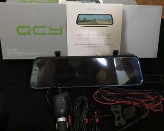 QCY N96 Mirror Dash Cam, 10 Inch Touch Screen 1296 and 140°Wide Angle Rear Full Touch Screen Reversing Camera, Waterproof Dash Camera, Night Vision Front Camera Recorder