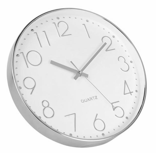 Silver wall clock, Furniture & Home Living, Home Decor, Wall Decor on