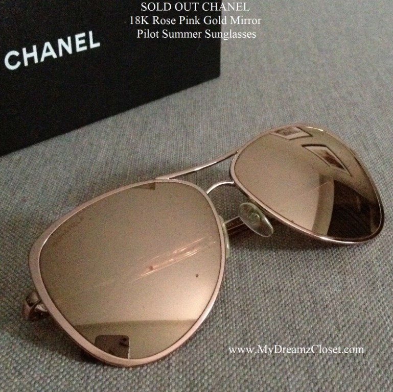 SOLD OUT CHANEL 18K Rose Pink Gold Mirror Pilot Summer Sunglasses ...