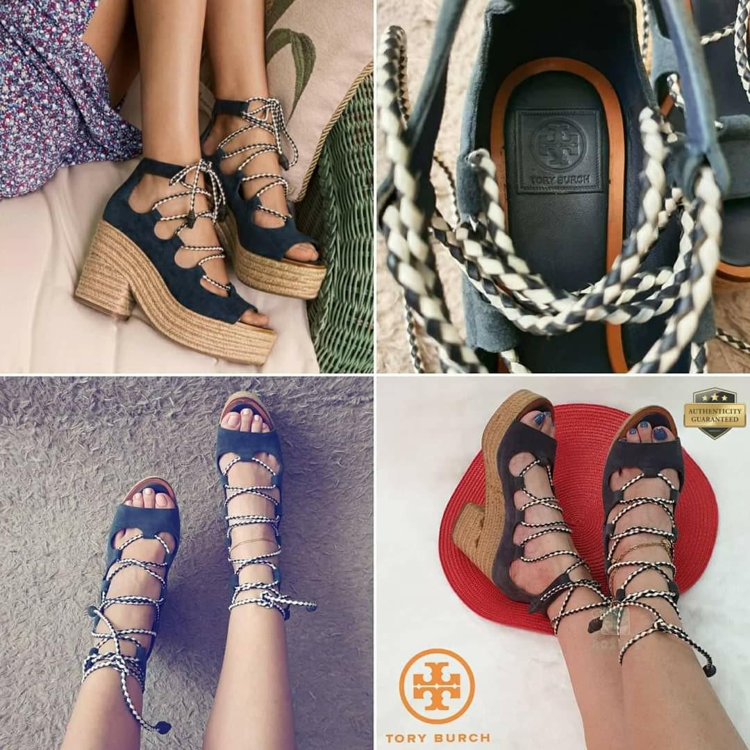 TORY BURCH POSITANO Espadrille Lace Up Wedge, Luxury, Bags & Wallets on  Carousell