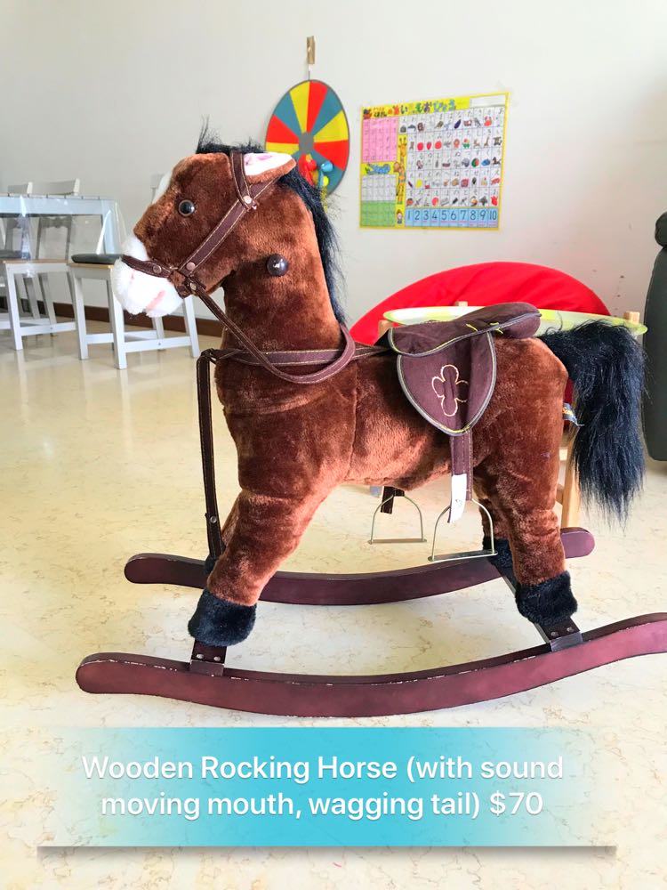 Wooden Rocking Horse With Sound Moving Mouth And Wagging Tail Babies Kids Baby Nursery Kids Furniture Kids Tables Chairs On Carousell