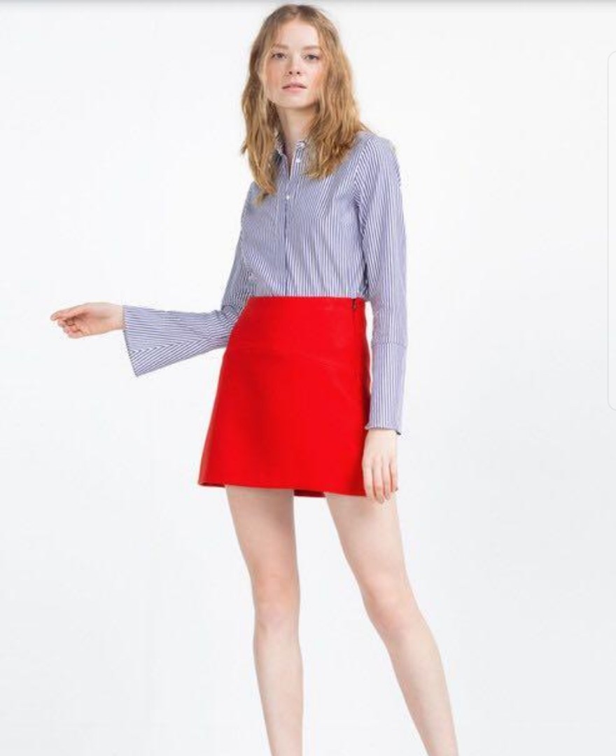 Zara red A line Mini skirt with size zipper Women s Fashion Bottoms Skirts on Carousell
