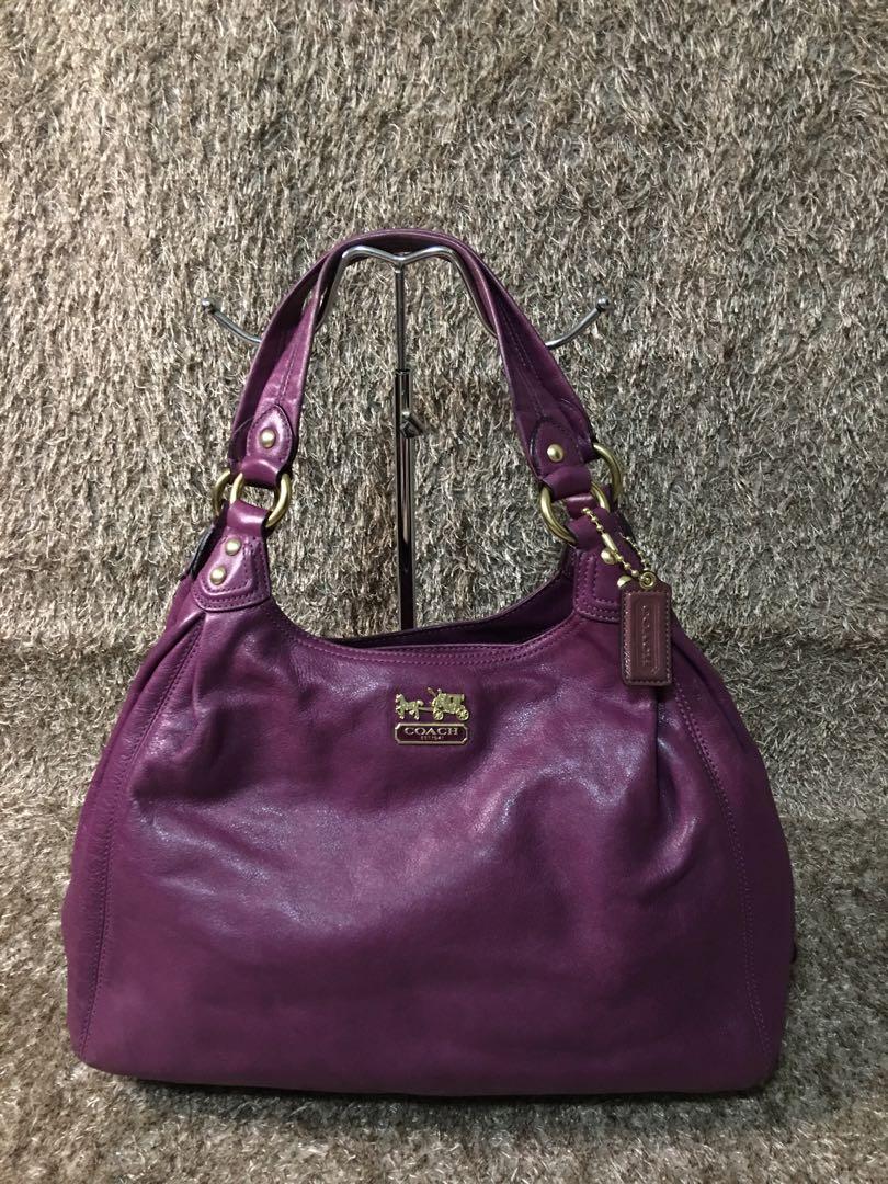 💯% Original Coach Maggie 14313 Madison Purse Purple Leather