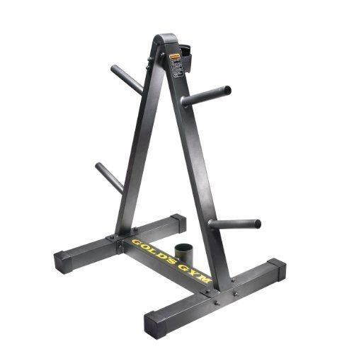 Gold's gym weight plate and barbell storage rack with compact design sale