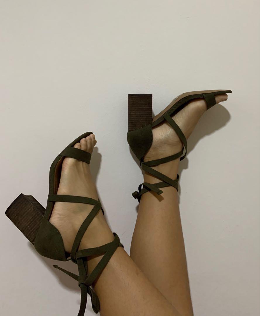 olive block heels
