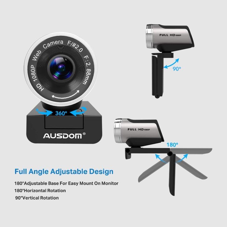 Webcam 1080P with Tripod Stand, 2021 [Upgraded] AUSDOM AW615S USB Plug