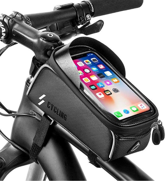 Bike Front Frame Bag Mountain Bicycle Front Tube Handlebar Bag Waterproof Top Tube Storage Bag Cycling Touch Screen Sun Visor Phone Mount Pack For Iphone 7 8 Plus X Xs Bicycles