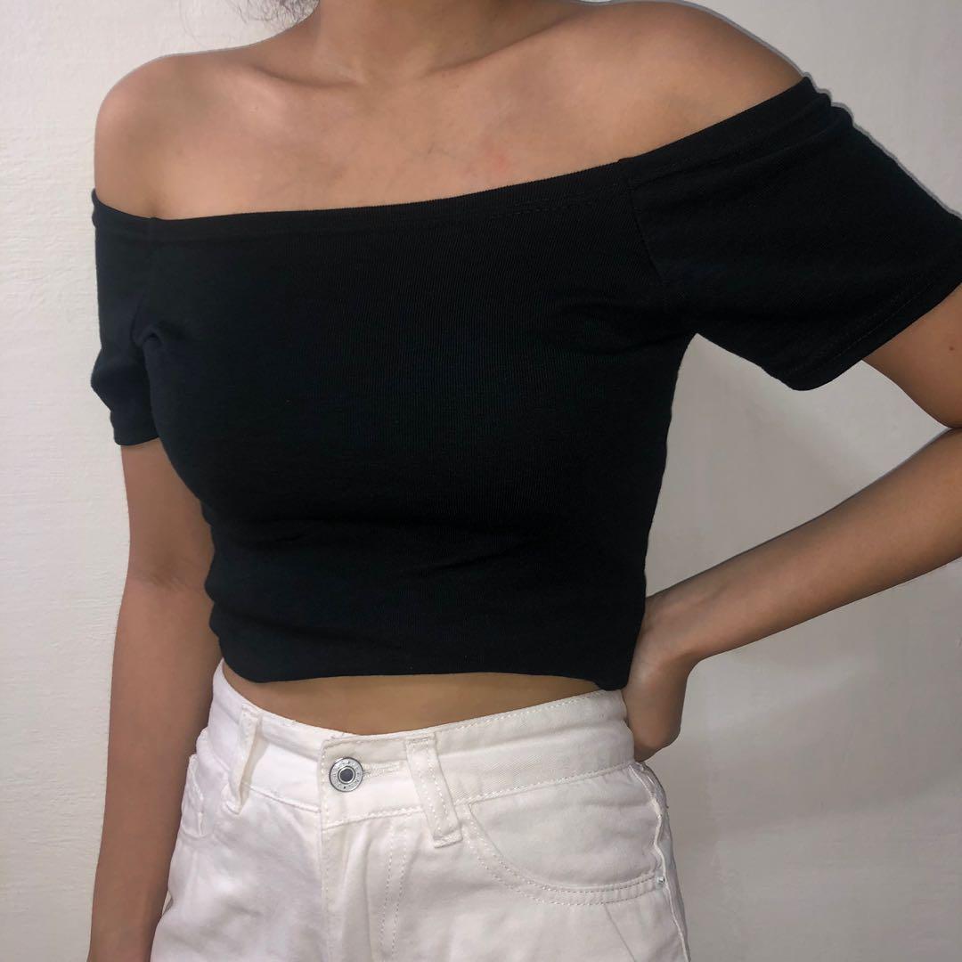 black over the shoulder top