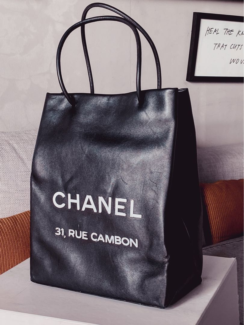 Chanel Black Leather Medium Essential Rue Cambon Shopping Bag, Luxury, Bags  & Wallets on Carousell