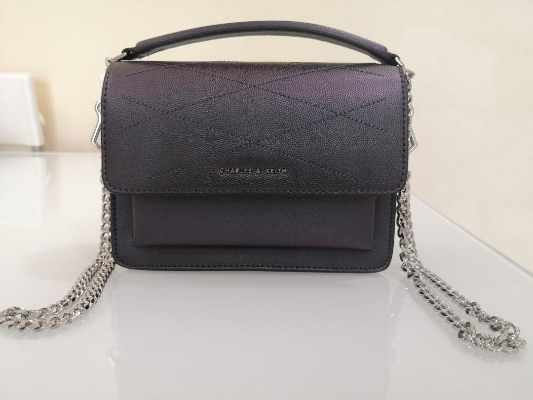 Charles Keith Top Stitch Detail Crossbody Bag