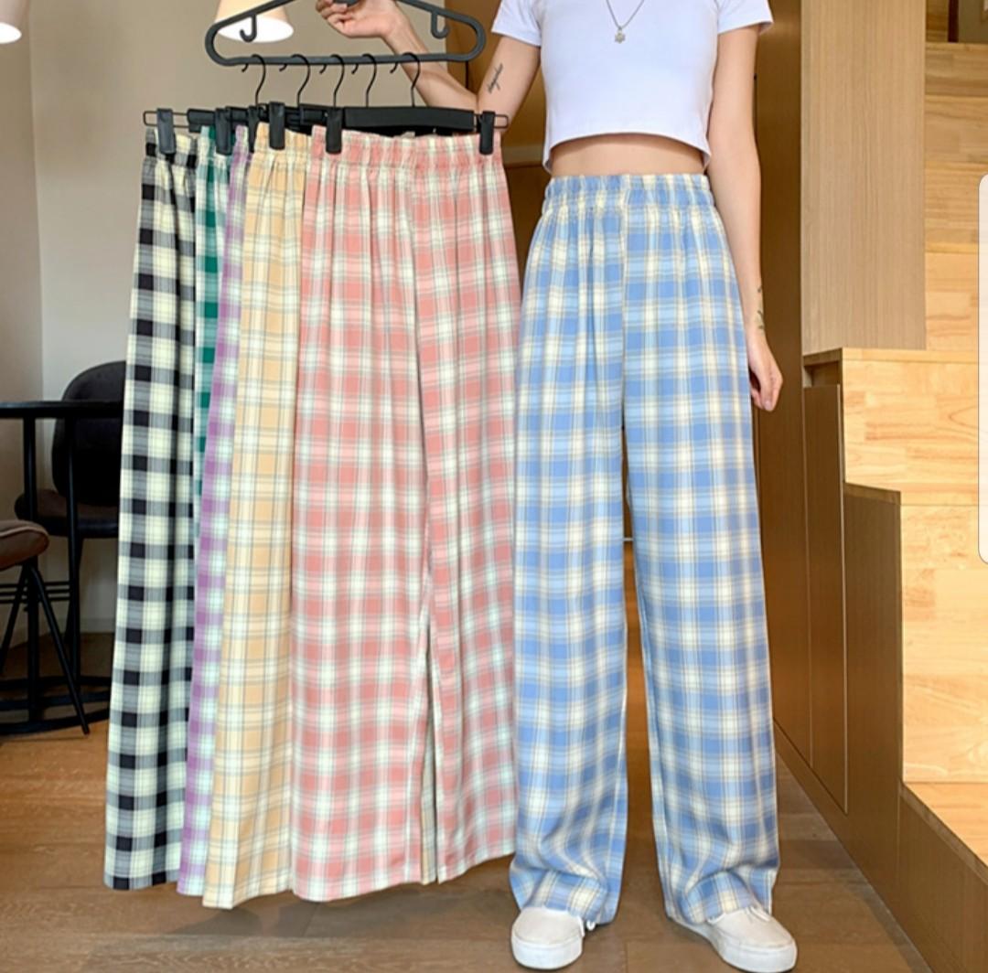 Plaid loose fit pants clearance