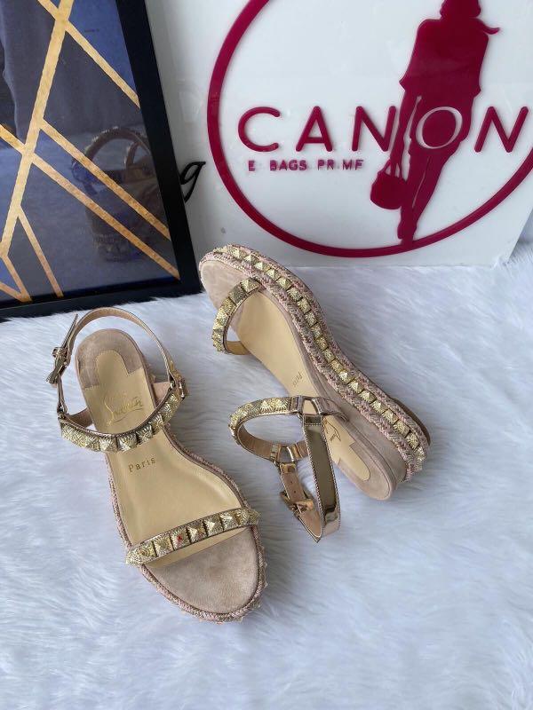 Christian louboutin gold store wedges