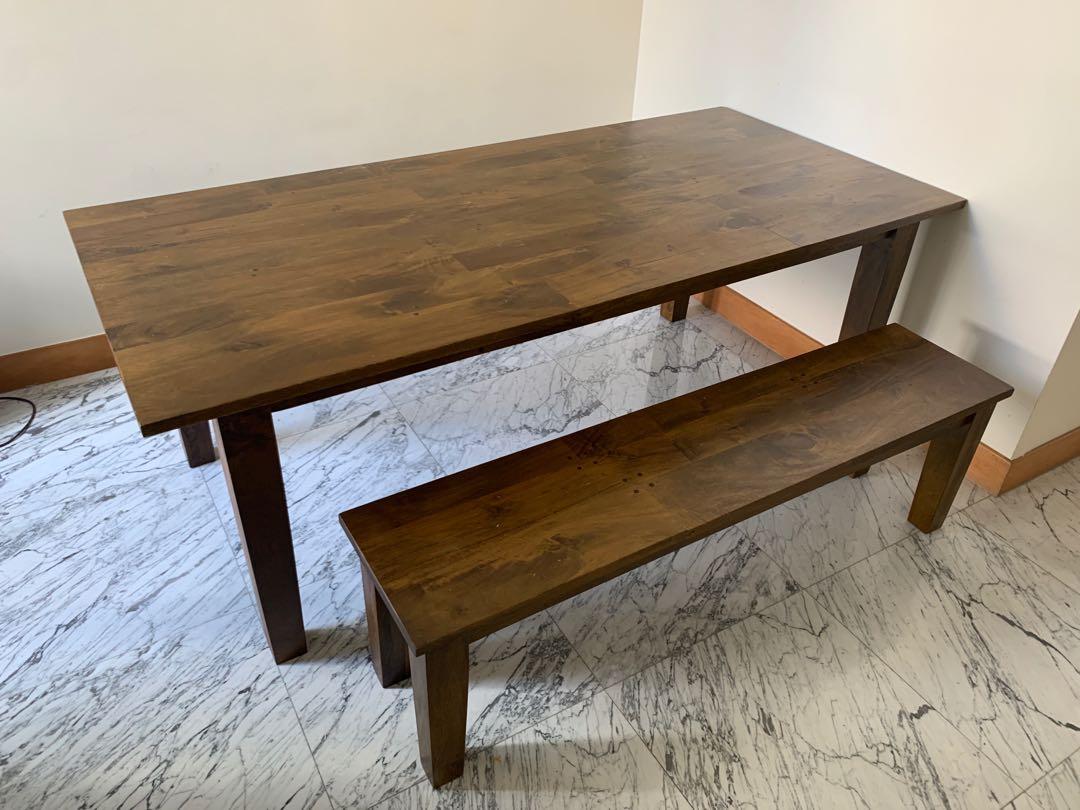 Crate and Barrel Basque Grey Wash Dining Table and Bench