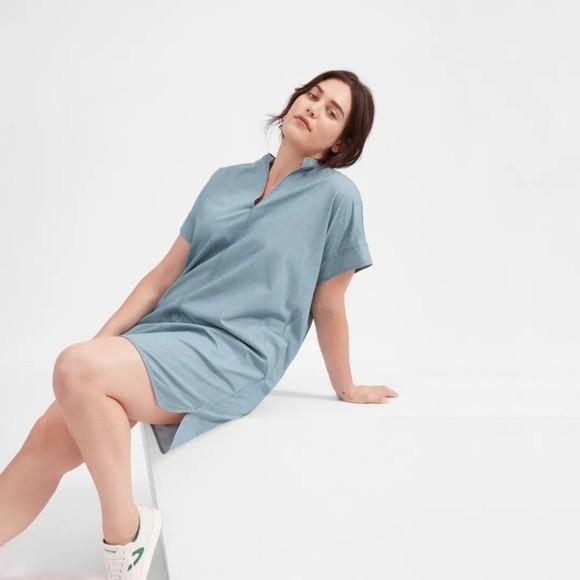 Everlane Splitneck Jean Dress in Light Indigo Women s Fashion Tops Sleeveless on Carousell