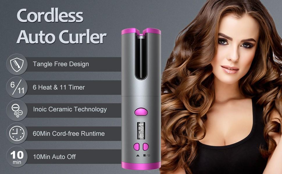 FLOMIL Cordless Auto Curler, Automatic Curling Iron, Rechargeable Auto Hair  Curler with 6 Temperature  Timer Settings, Auto Shut-Off Portable Curling  Wand for Hair Styling Anytime, Anywhere, Beauty  Personal Care, Hair