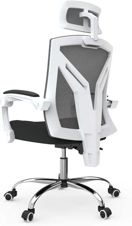 Free Installation Free Delivery Hbada Ergonomic Office Chair High Back Desk Chair With Lumbar Support Height Adjustable Seat And Headrest Breathable Mesh Back Soft Foam Seat Cushion White Without Footrest Furniture Tables