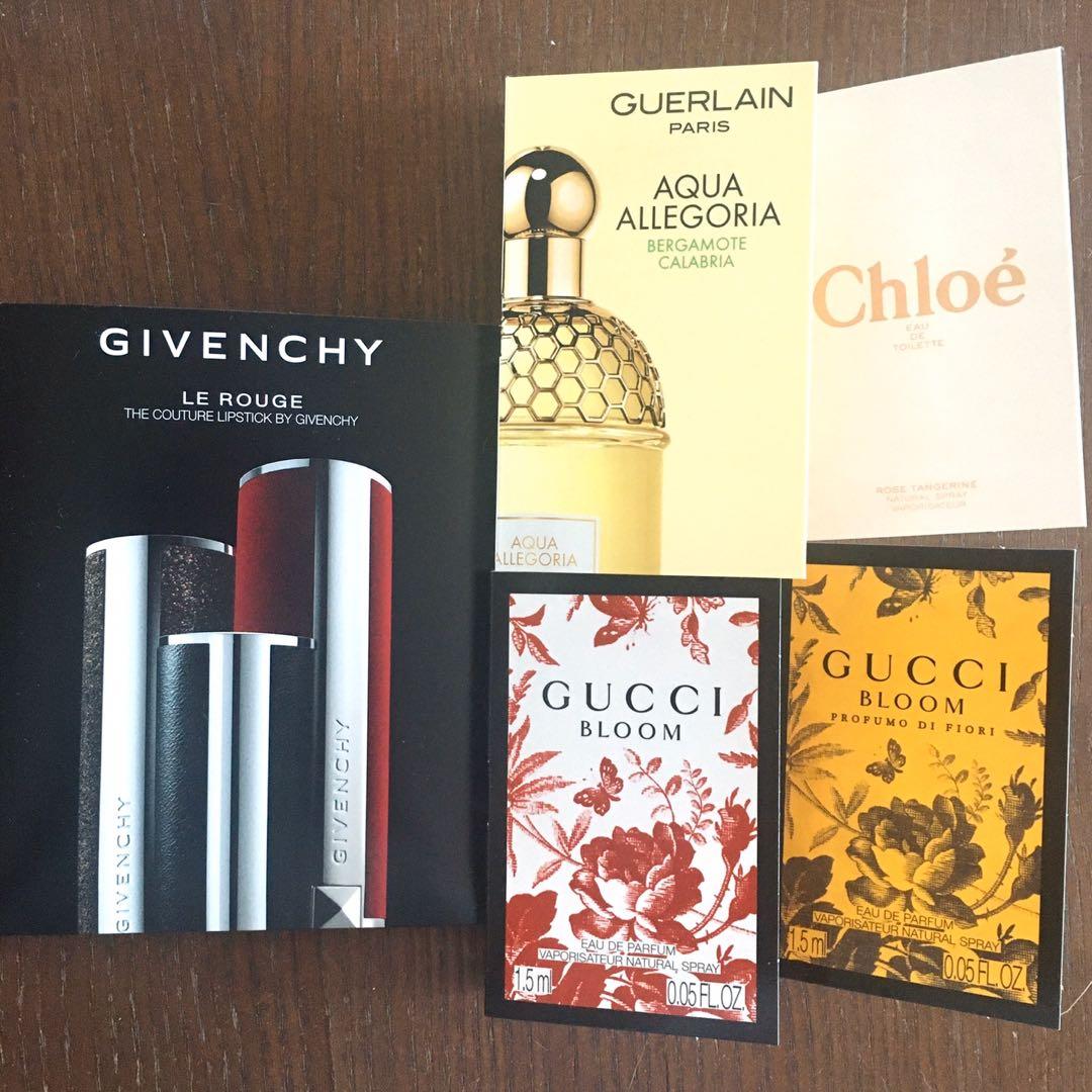 Guerlain Gucci Chloe Perfume And Givenchy Lipstick Sample Set, 美容＆化妝品,  指甲美容, 香水\u0026 其他- Carousell