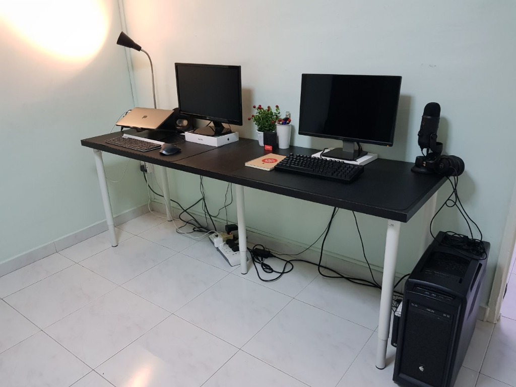 Ikea Office Table 200x60cm with Adjustable Legs Furniture Home