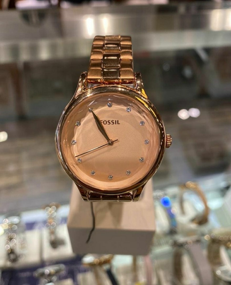 Fossil Laney Three Hand Rose Gold Tone Stainless Steel Watch BQ3321