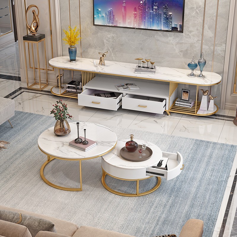 HDB Marble tv console+coffee table set, Furniture & Home Living