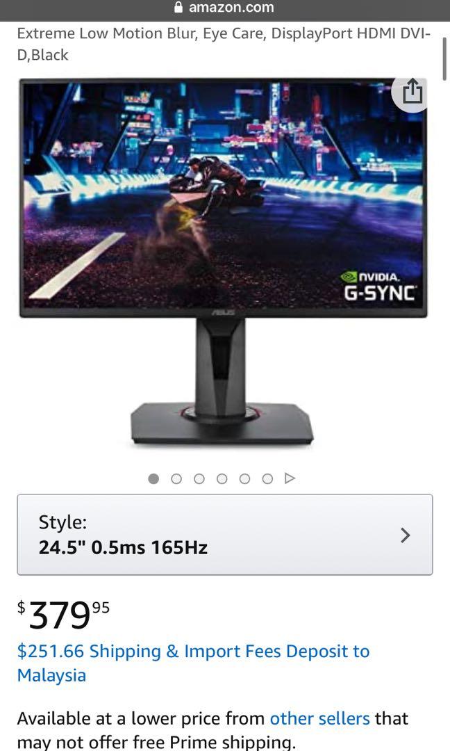 Monitor Pc Gaming 165hz 0 5 Ms 24 5 Asus G Sync Vg258qr Electronics Computer Parts Accessories On Carousell