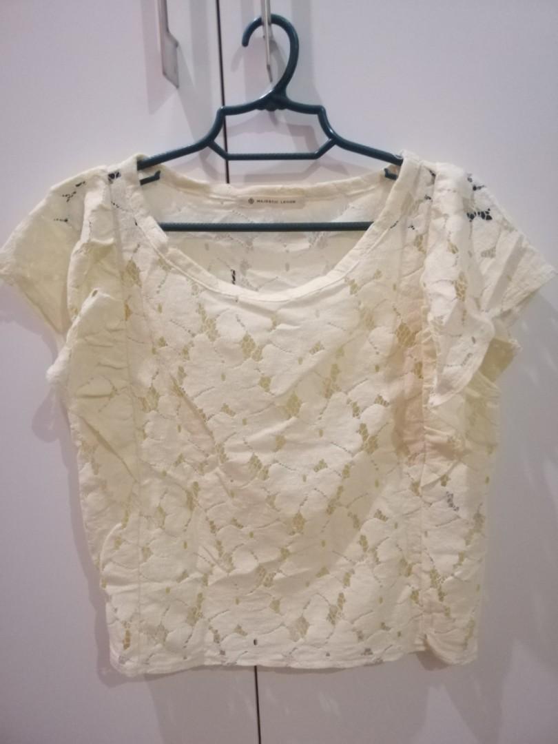 Pastel Yellow Laced Ruffled Sleeves Top (Category: Blouses) located in Cebu City. Submitted by declutter101_ (Listing ID 1037088005, Image 1). Description: Perfect for summer.
