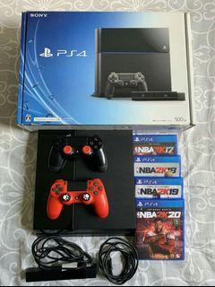 PS4 with 2 controllers, camera, and NBA2k games