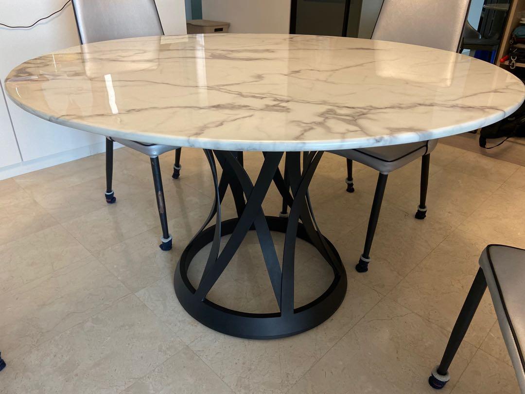 Round quartz dining table and chairs for sale, Furniture & Home Living