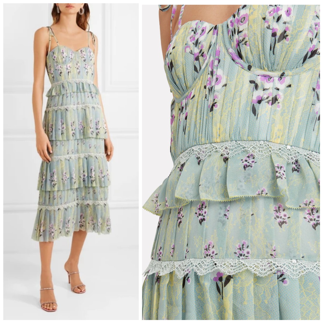 Self portrait tiered floral lace printed chiffon dress sale