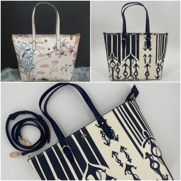 TORY BURCH KERRINGTON SMALL ZIP TOTE BAG POETRY OF THINGS ALLOVER SEAFARING STRIPE