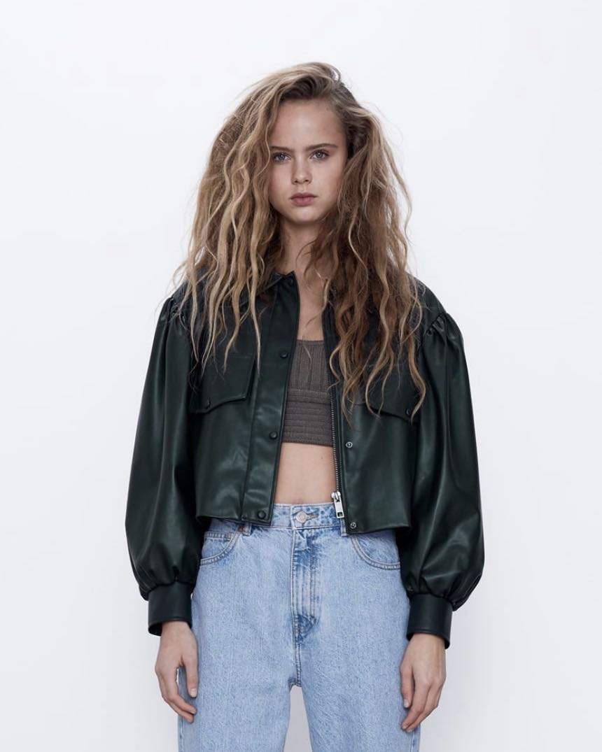 Zara cropped faux leather jacket clearance