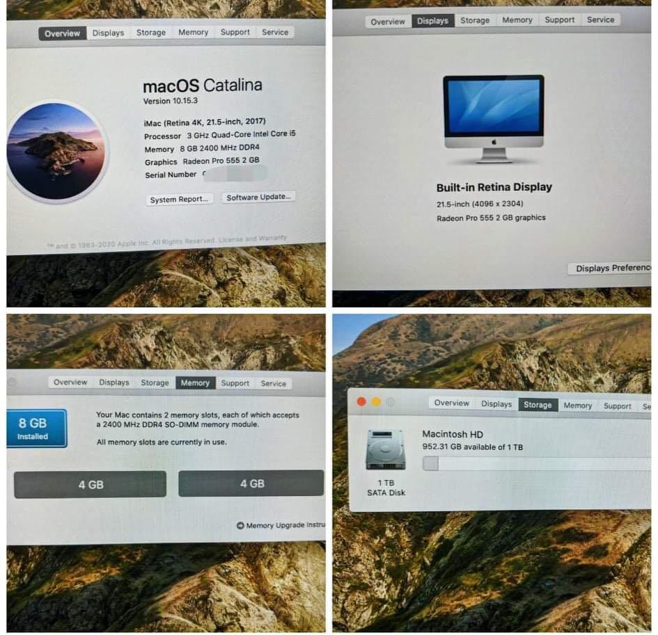 2017 Mac 21.5” (Category: Desktops) located in Paranaque City. Submitted by r32godzi (Listing ID 1037400300, Image 2). Description: 2017 iMac 21.5" Almost Good As New • Offer: ₱62,000 • Gently Used • Bought 2 Years Ago • Perfect Working Condition • Includes Original Keyboard & Mouse • No Box • We can format it clean and include software if requested. • RAM: 8GB • HDD Storage: 1000GB .