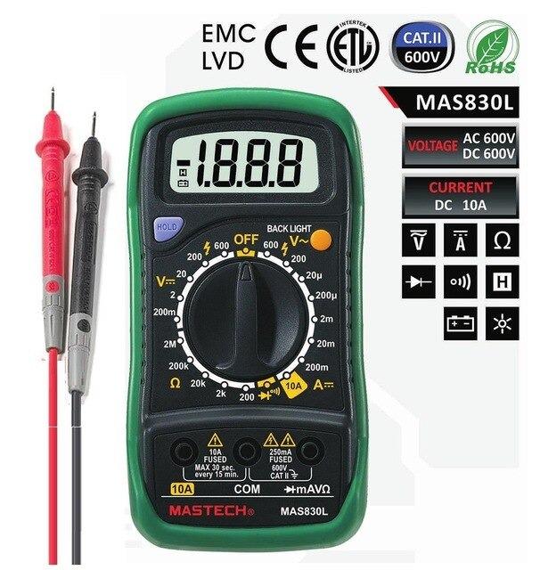 Mastech Digital Electronic Circuit Board Electric Power Voltmeter Ohmmeter Multimeter Volt Ohm Multi Meter Tester (Category: Electrical, Adaptors & Sockets) located in Manila. Submitted by kpicx (Listing ID 1037366739, Image 1). Description: FEATURES: ● Display 2000 counts ● Diode Open Voltage 3.0V ● Data Hold ● Low Battery Display ● Continuity Buzzer <70 ±30Ω ● Display Backlight ● Power Supply : 1x9V 6F22 Battery ● Product Size : 145mmx76mmx40mm
