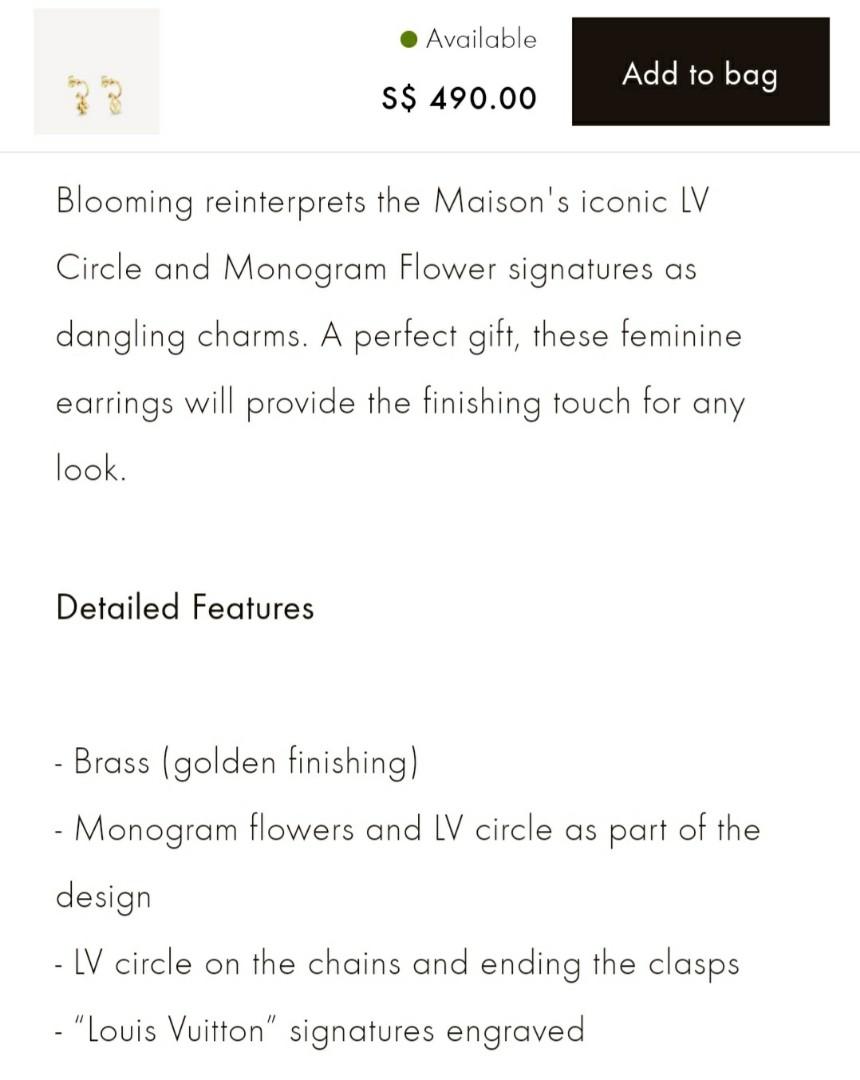 Louis Vuitton M64859 Book de Reille Blooming Logomania Earrings