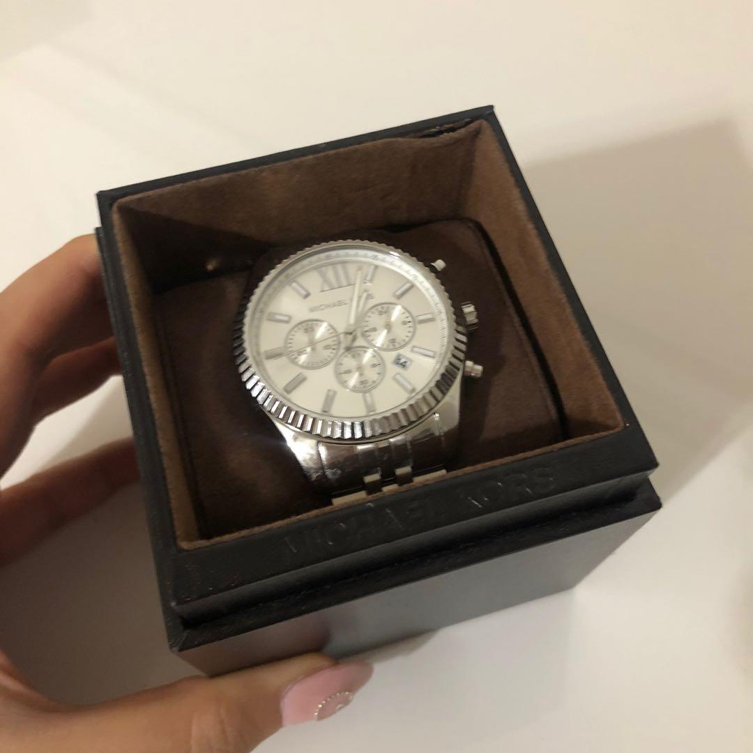 Michael Kors Oversized Lexington Silver Tone Watch Women s Fashion Watches on Carousell
