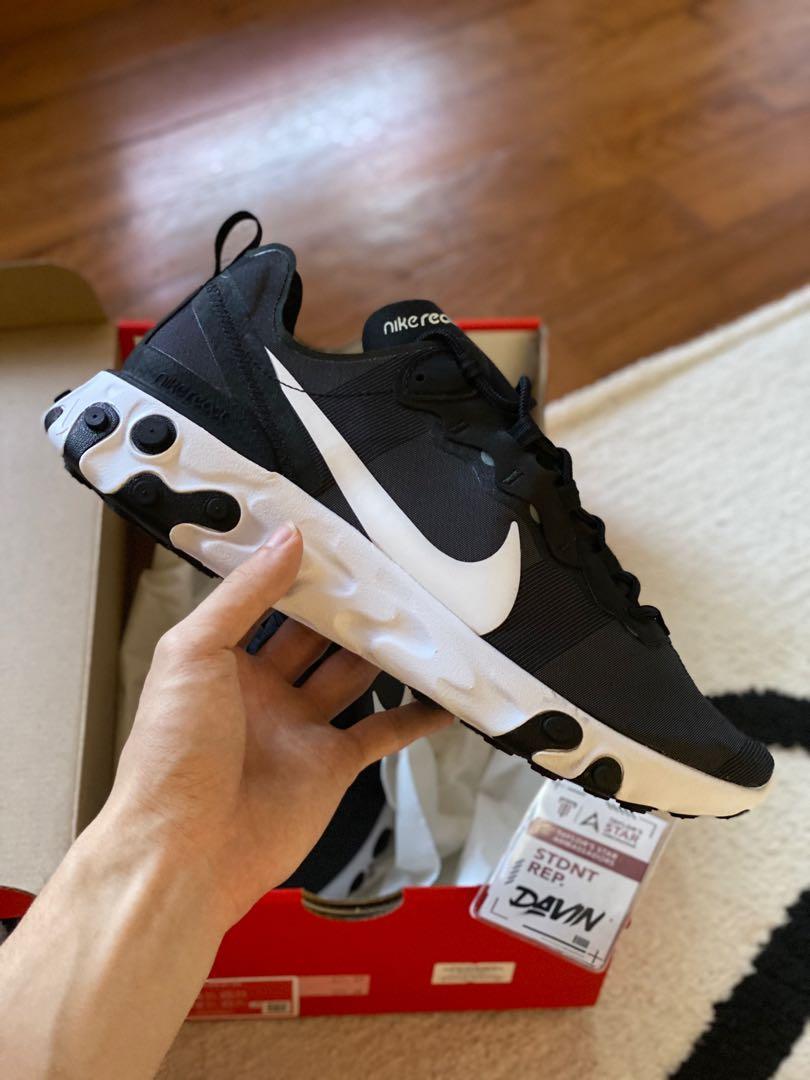Nike react element 55 online black white on feet