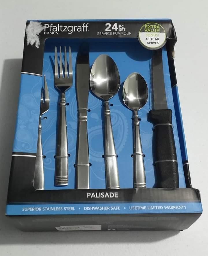 Palisade Set (Category: Table Linen & Textiles) located in Batangas. Submitted by usline.20.18 (Listing ID 1037365940, Image 1). Description: 4 salad forks 4 dinner forks 4 dinner knives 4 dinner spoons 4 teaspoons Plus 4 steak knives Superior Stainless ❗❗ F R E E S H I P ❗❗ ❌ $ 50 ❌.