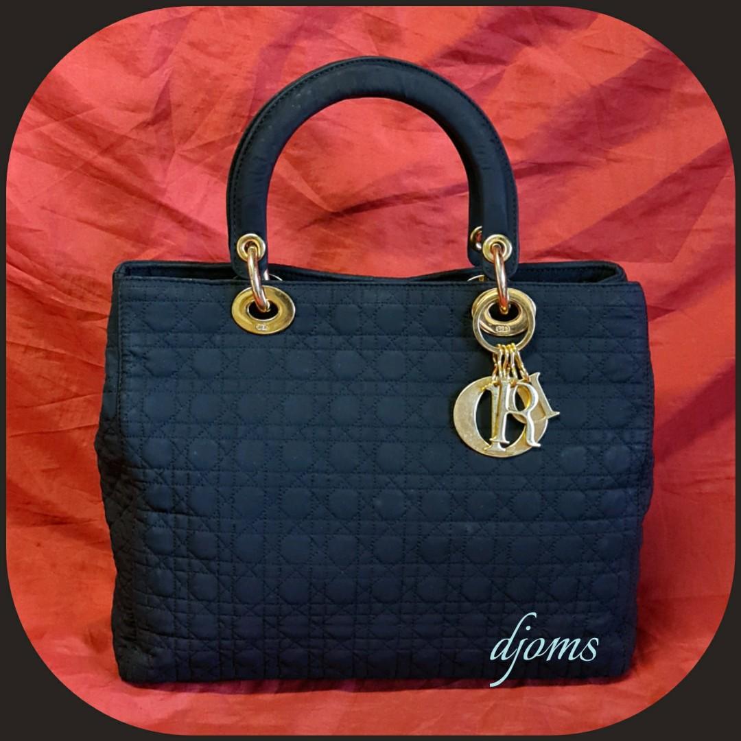 Dior Vintage  Lady Dior Nylon Cannage Handbag Bag  Black  Leather and  Canvas Handbag  Luxury High Quality  Avvenice