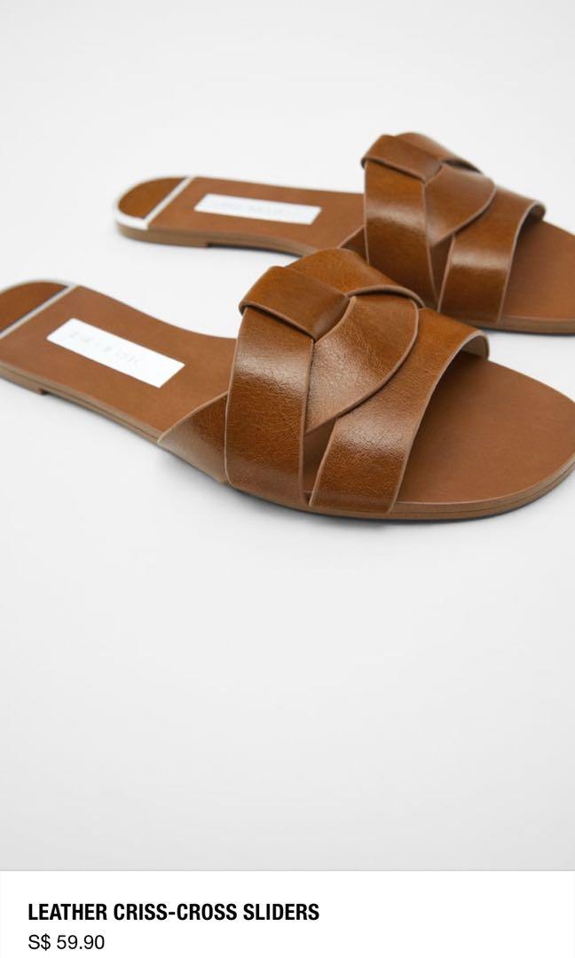 zara leather crossover sandals