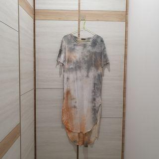 ZARA Orange Grey Tiedye Midi Dress Size M