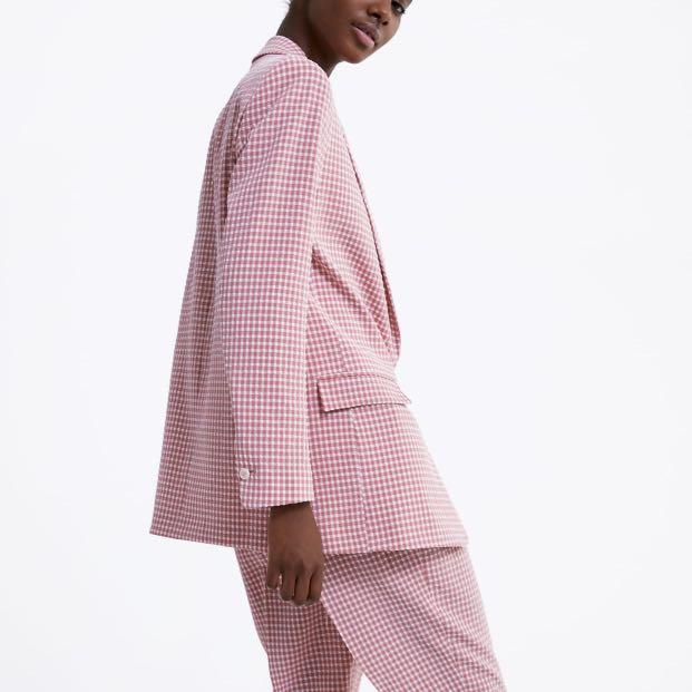zara pink gingham suit