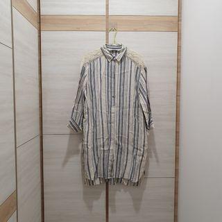 ZARA Striped Embellished Shoulder Top/Dress Size M