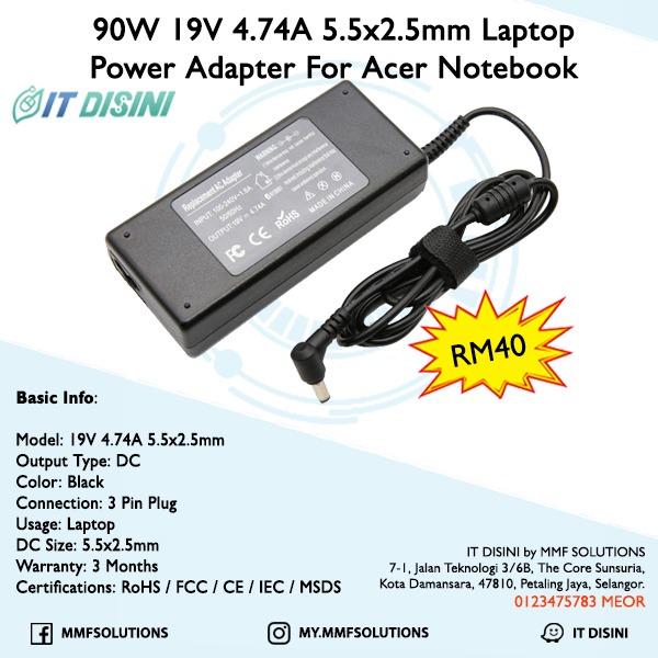 90w 19v 4 74a 5 5x2 5mm Charger Laptop Adapter For Asus Notebook Electronics Computer Parts Accessories On Carousell